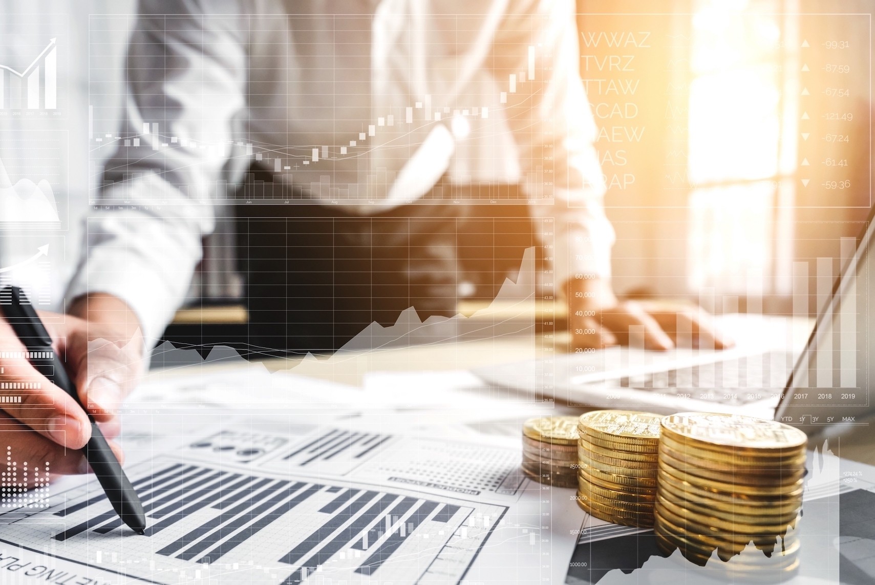 Data Analysis for Business and Finance Concept. Graphic interface showing future computer technology of profit analytic, online marketing research and information report for digital business strategy.